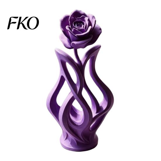 Space-saving Desk Decoration 3D Printed Rose Sculpture, Hollow Vase Floral Art Figurine with Matte Finish, Artistic Flower Sculpture Minimalist