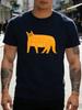 Unisex Navy Tee Abstract Orange Tabby Cat Art Print Short Sleeve Loose Casual Street Basic Top For Adult Male Daily Wear Outfit