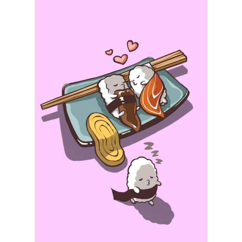 Суши-еда мультфильм картина плакат холст печать суши милая иллюстрация настенное искусство картина кухня японская еда настенный декор