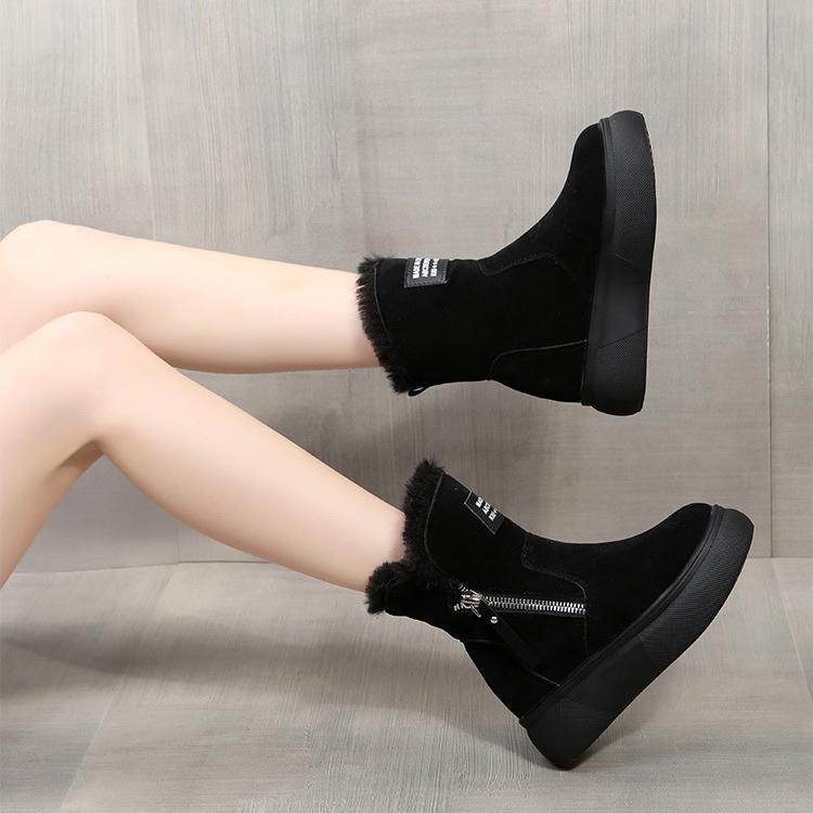 Женские короткие ботинки, коллекция 2023 года, зимние зимние ботинки Matsuke на толстой подошве с круглой головкой и бархатной молнией по бокам, корейская модная хлопковая обувь для женщин