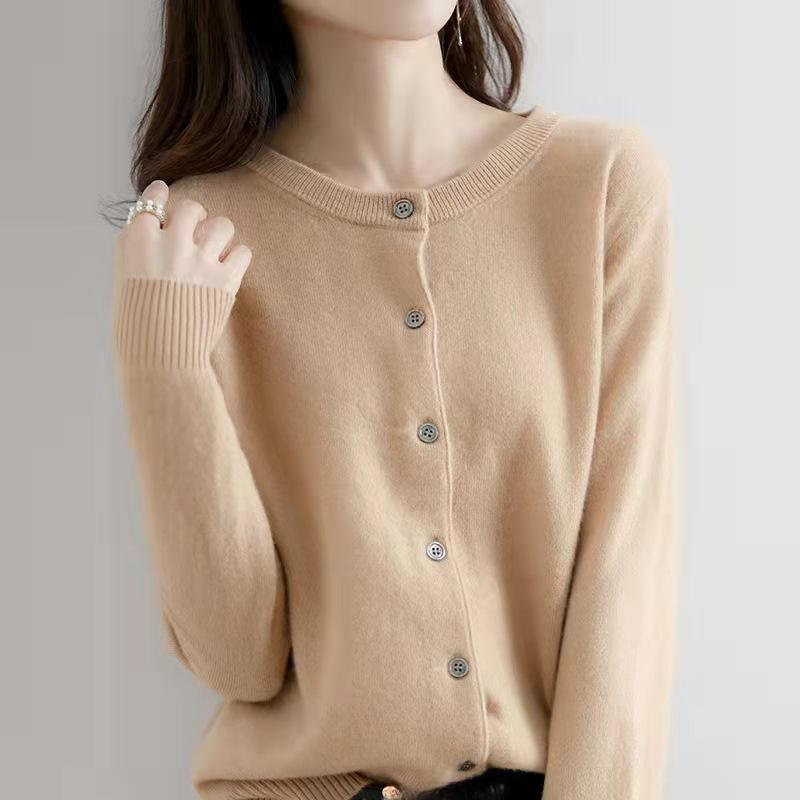 Весна Осень Круглый вырез Вязаный кардиган Женский свободный свитер куртка однотонная нижняя часть куртка