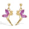 [R5140] - Gold Plated 'Tinker Bell' Fuschia Gold Earrings - 19 Mm