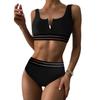 Swimsuit Women's Split Triangle High Waist Black Halter Neck Backless Solid Color Bikini Sets