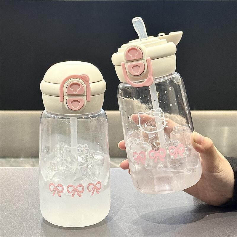 500 мл Кружка-соломинка Hello Kitty Милая Портативная Пластиковая Кружка Простая Студенческая Кружка для Двойного Питья Спортивная Герметичная Чашка для Воды Подарок для Девочек