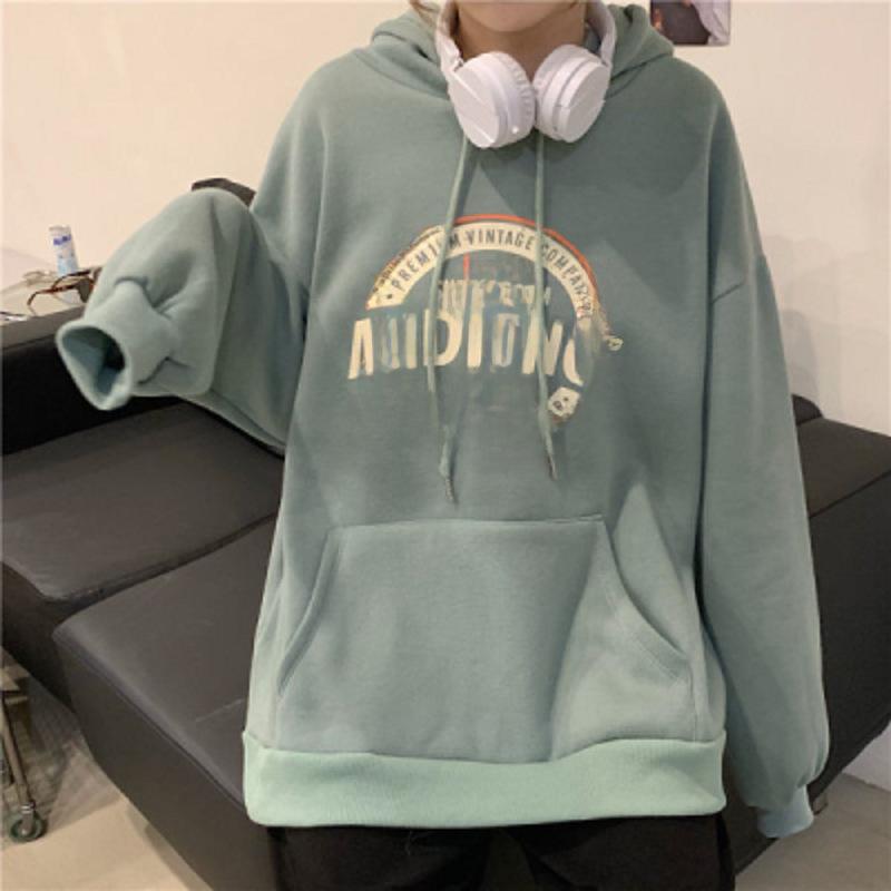 Vintage Plush Thick Hooded Sweater: Women's Long-Sleeve Autumn/Winter Top