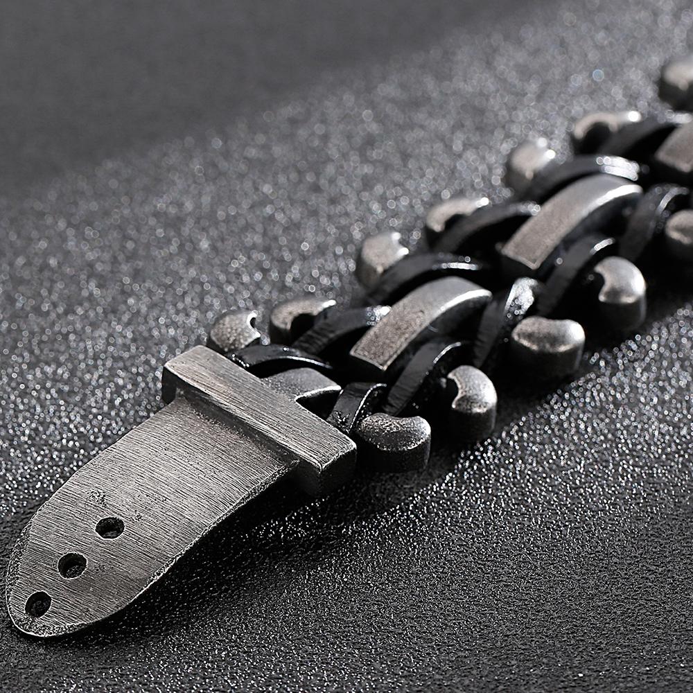 Мужской кожаный браслет Готический 30 мм шириной Цепочный браслет с пряжкой ремня Хип-хоп Браслет из нержавеющей стали Регулируемый браслет-манжета