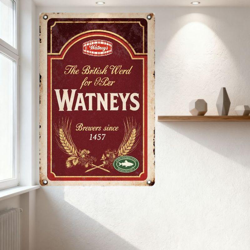Винтажная металлическая вывеска пива Watneys Британское слово для пива Пивовары с 1457 года Дизайн с пшеницей и хмелем Рустикальный настенный декор для бара паба дома