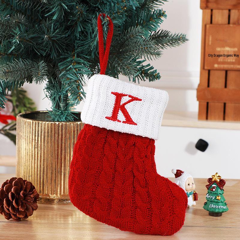 Gold & Blue Christmas Letter Socks – Red Knitted Stockings for Home & Window Display Decor