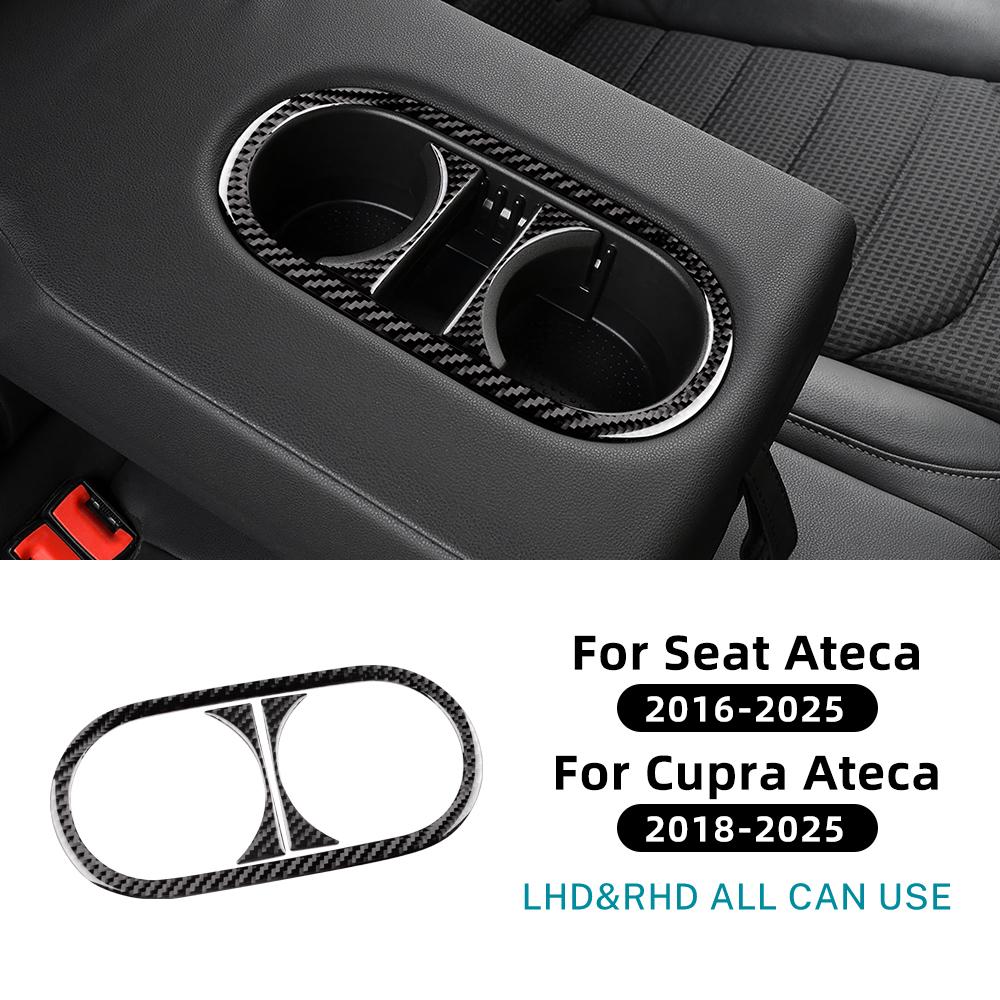 For Seat Ateca 5F 2016 2017-2025 For Cupra Ateca 5F 2018-2025 Real Soft Carbon Fiber Car Rear Drain Cup Holder Trim Sticker