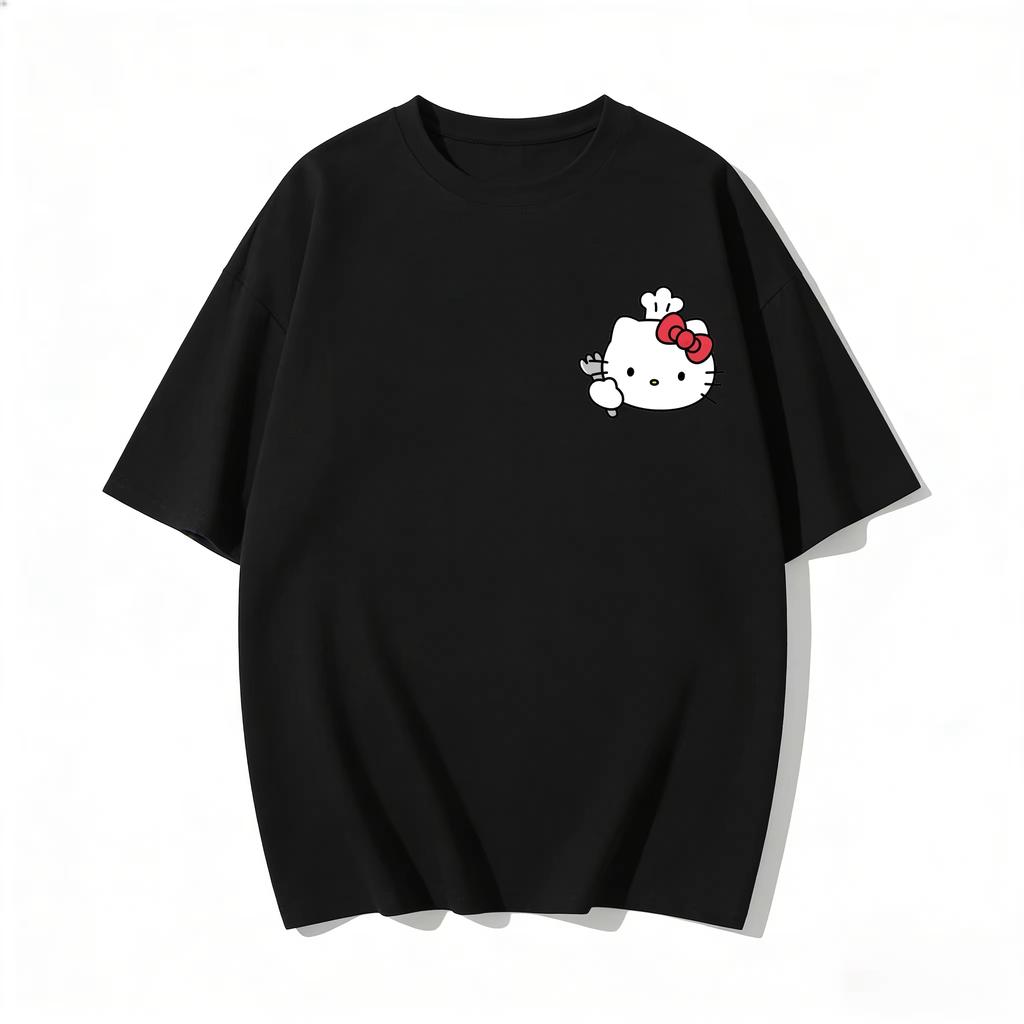 2026 новый летний милый графический топ HelloKitty повседневный хлопковый топ с коротким рукавом для женщин и девочек Каваи мультяшный принт Streetwear