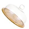 1 pc Display Plate Bamboo Tray Glass Useful Serving Plate Cover Dust Proof Food Serving Stand For Dessert Bread Pastry Snack