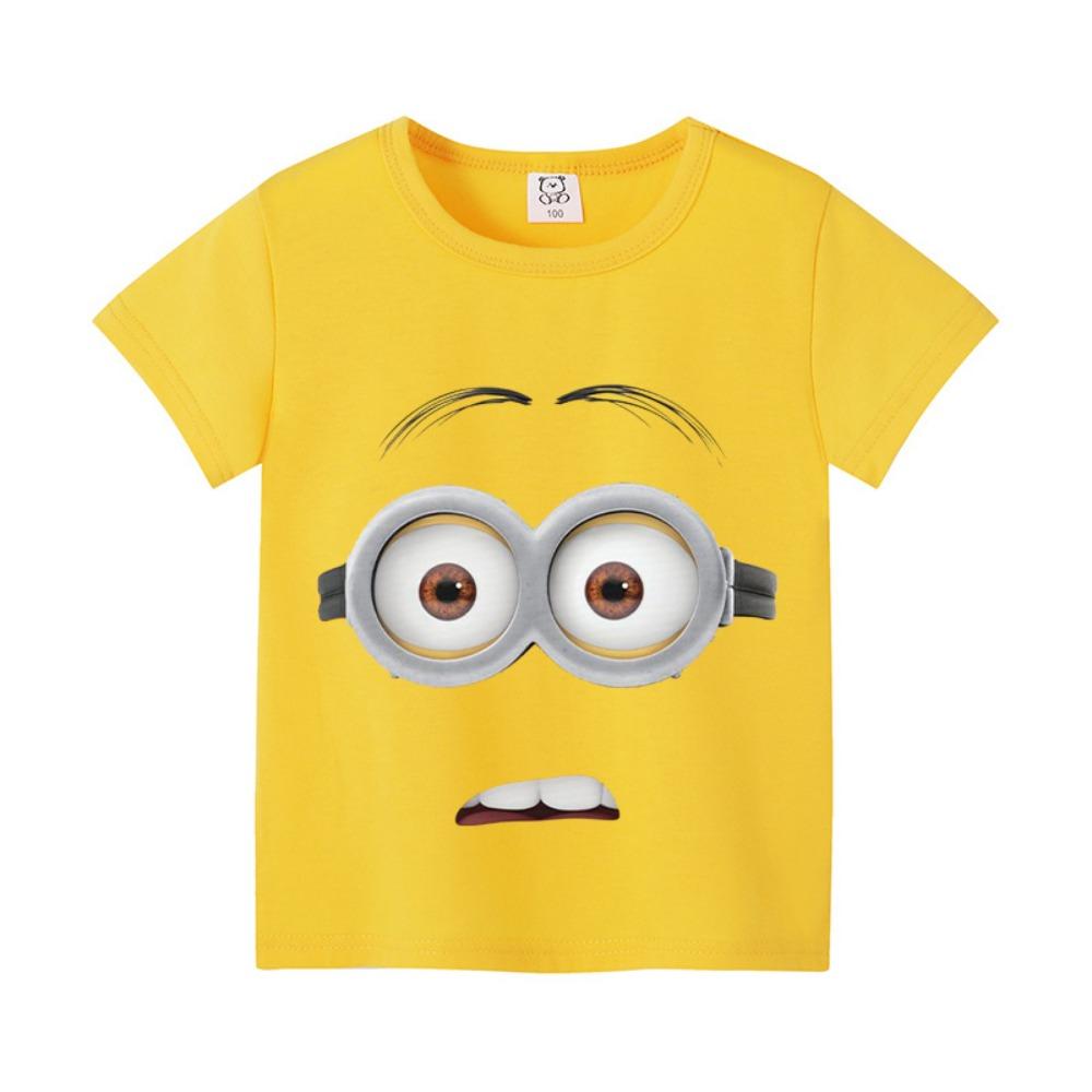 Cartoon Minion Print Summer Children's Sports T-shirt Loose and Comfortable Tops for Boys and Girls