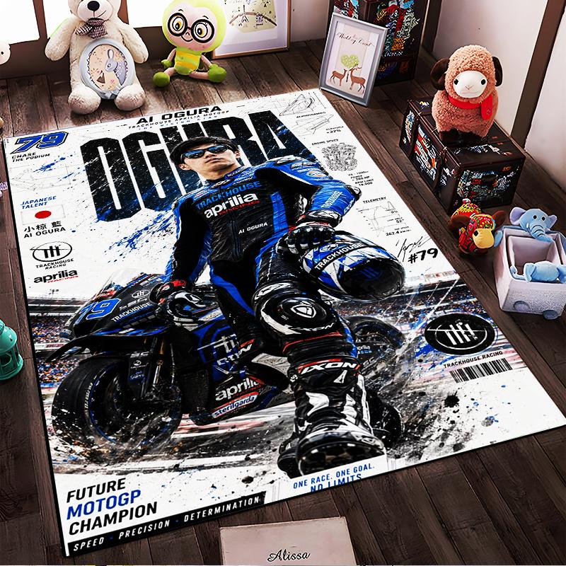 Japanese Motorcycle Racer Design Rug - Non-slip rug suitable for living room and bedroom sofas.