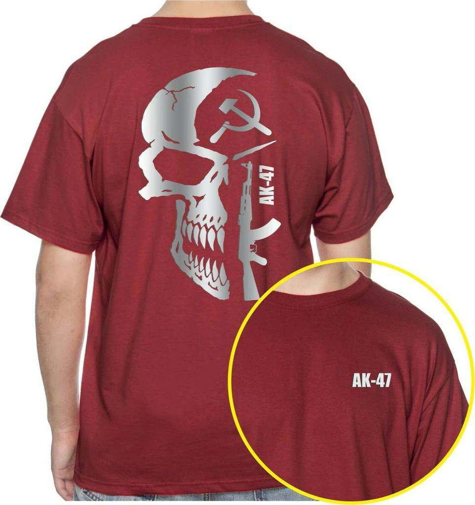 New Soviet Socialist Skull AK47 Assault Rifle Personalized Printed T-Shirt. Premium Cotton Short Sleeve O-Neck Mens T Shirt