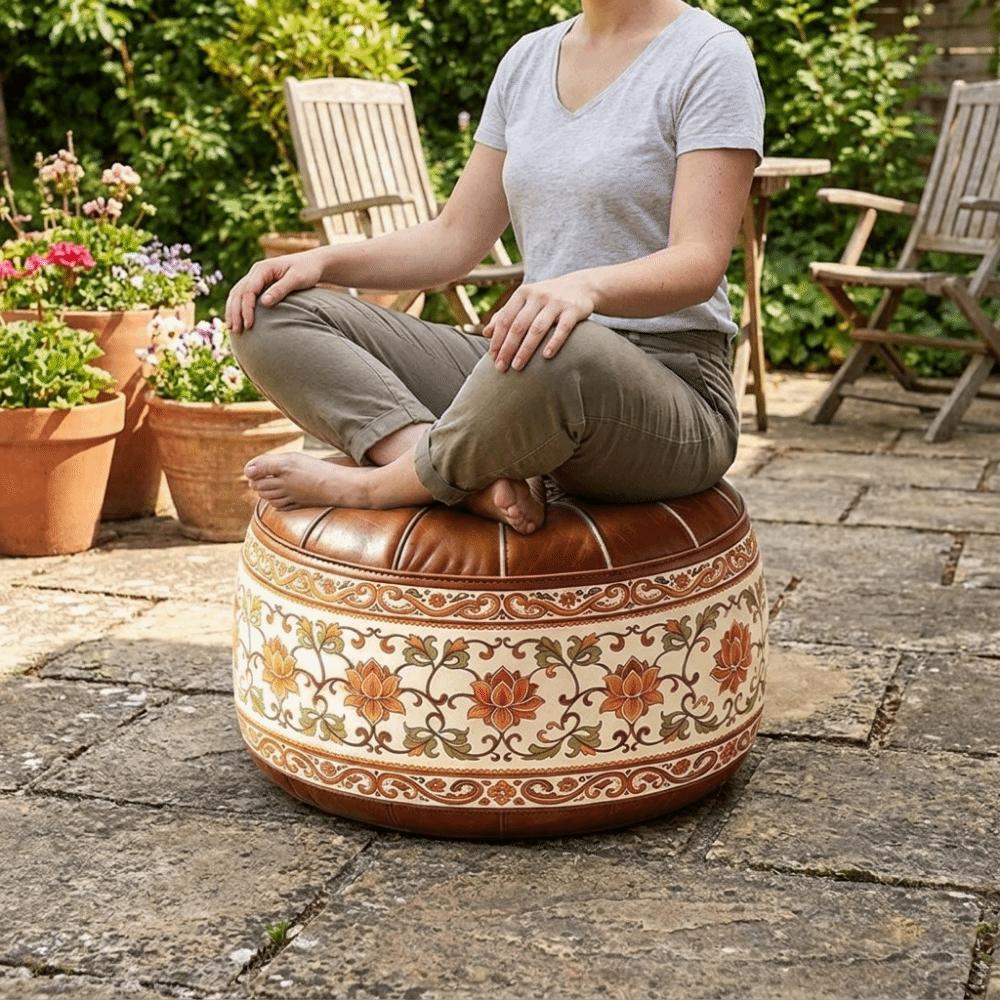 Unstuffed Sofa Stool Cover PU Leather Clothes Storage Bag Round Footstool Cover for Living Room
