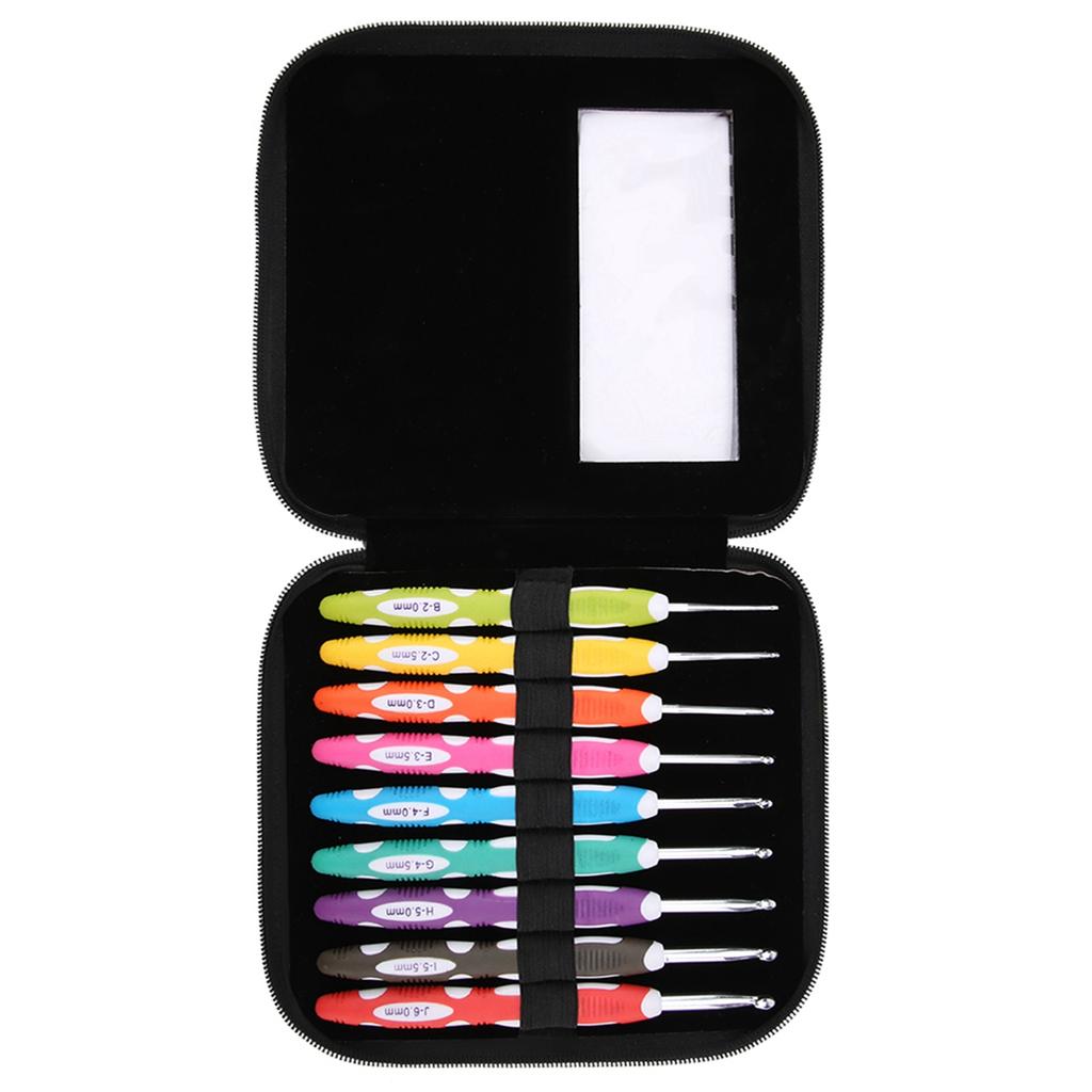 Набор из 9 крючков для вязания, гладкие спицы, эргономичные пластиковые ручки, алюминиевые крючки(# 1)