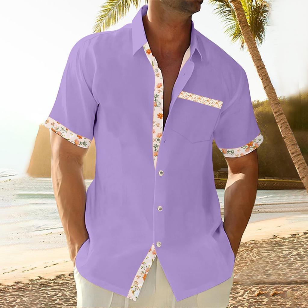 Мужская повседневная рубашка с карманом и воротником, с коротким рукавом