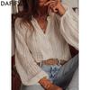 Women's Fashion Casual Spring Autumn Solid Color Print Long Sleeve V-Neck Blouses & Shirts