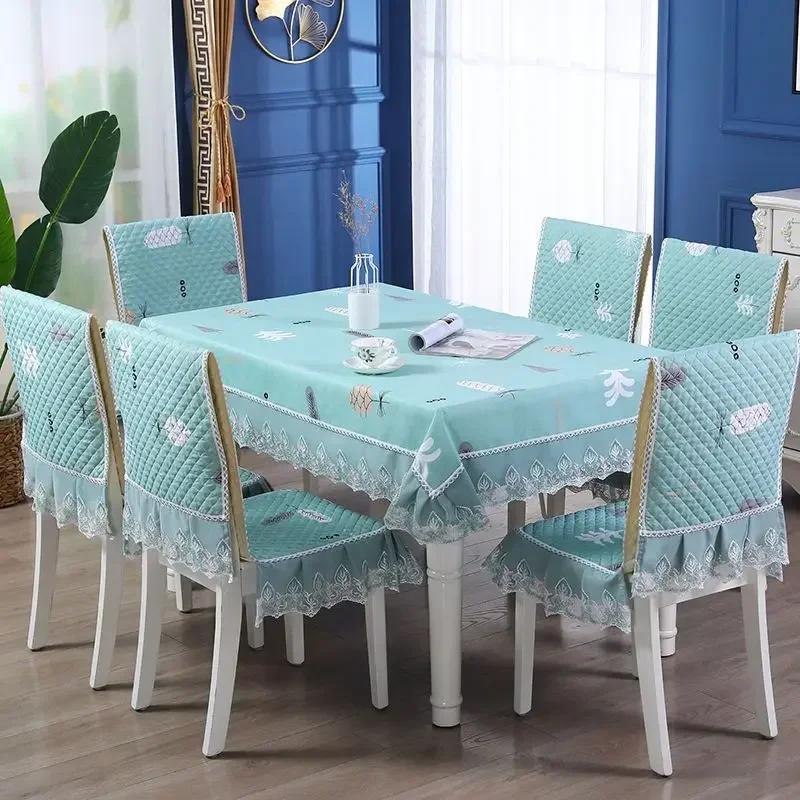 Кружевная спинка стула, стол и чехол на стул, домашняя прямоугольная скатерть, художественная скатерть, обеденный стул, встроенная подушка