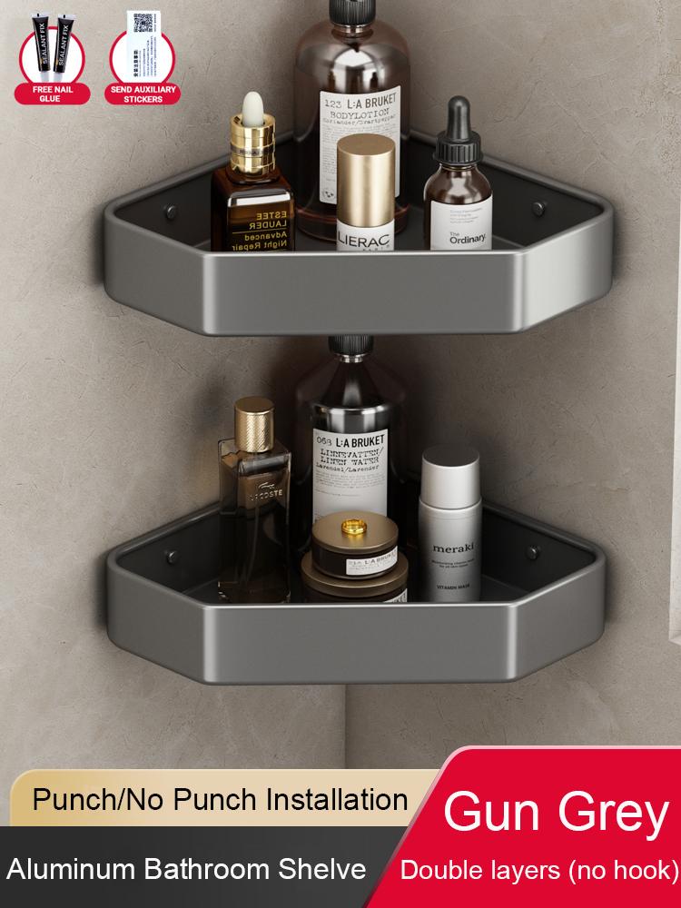 Bathroom Shelf No Drill Corner Space Aluminum Storage Rack Wall Mounted Triangle Basket Shower Room Storage Organizer FR2006