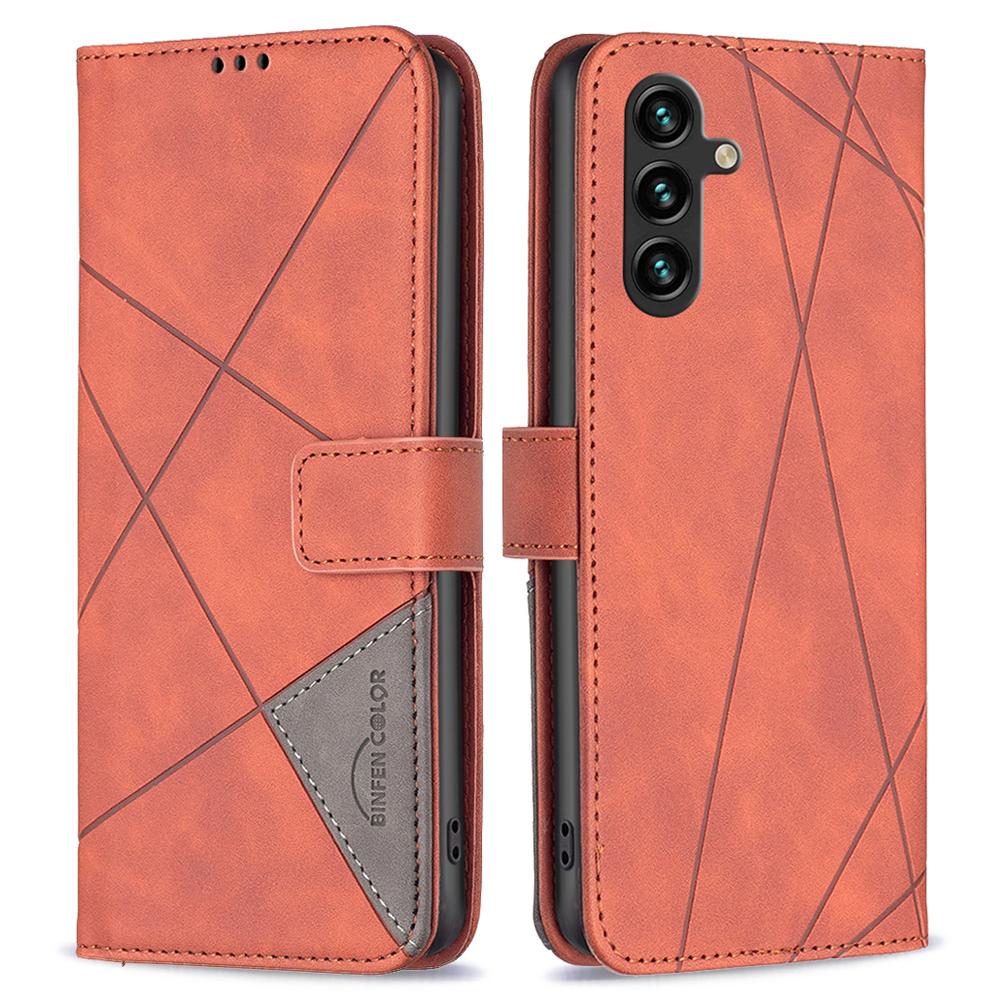 BINFEN COLOR For Samsung Galaxy A55 5G Phone Cases Wallet Stand Geometry Imprinted Leather Cover