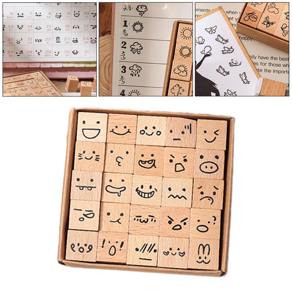 25 Pieces Wood Stamps Crafts DIY Wooden Rubber Stamps for Photo Album Scrapbooking Supplies Painting Journals Happy Planner