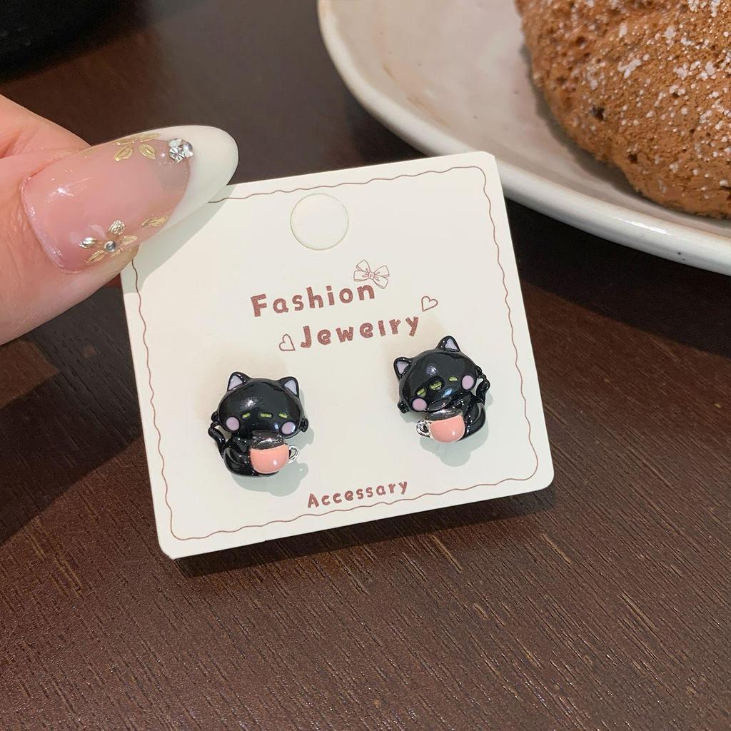 Очаровательные серьги-пусеты в виде черных котят: Серебряная игла, милый дизайн хвоста для женщин