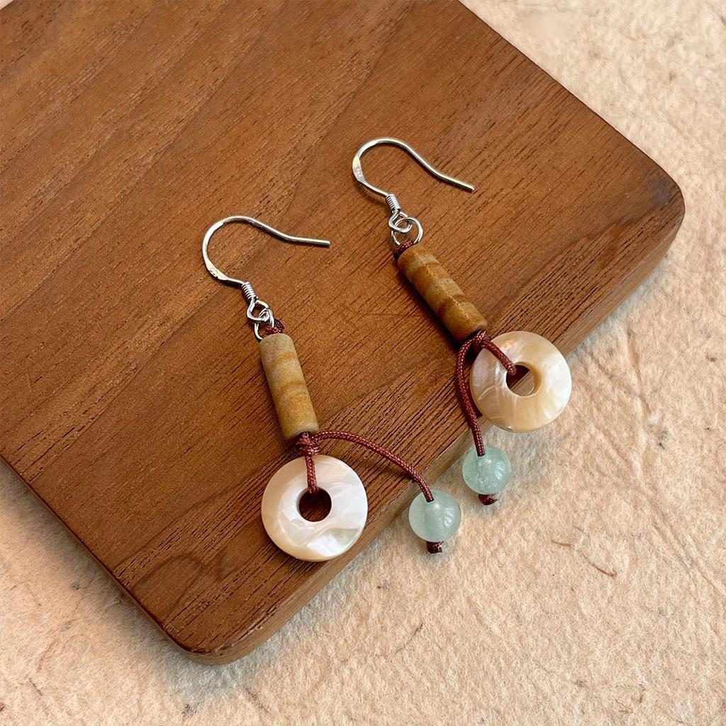 Серьги-подвески оригинального дизайна, этнический стиль, серьги из бисера из натурального камня, серьги в стиле ретро и персонализированные новые серьги в китайском стиле