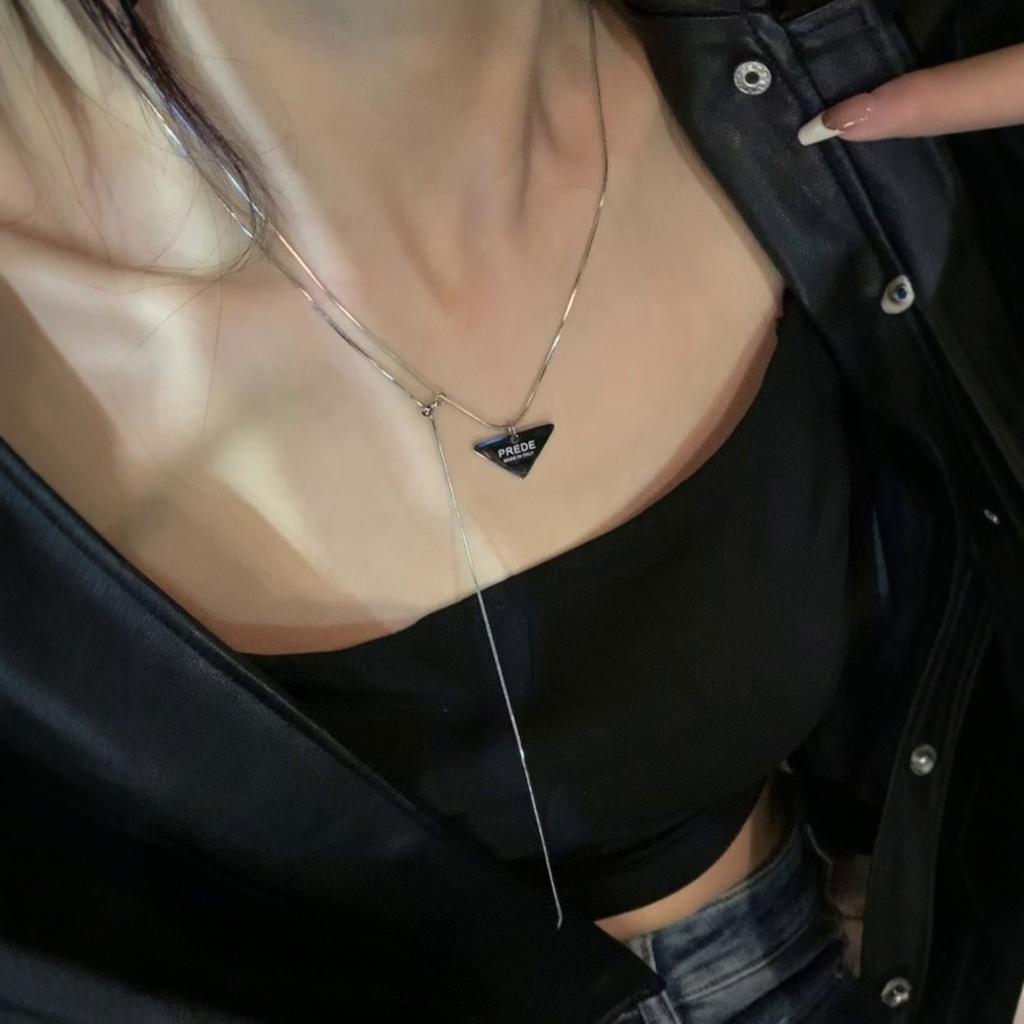 Double-layer tassel triangular standard chain women's niche fashion versatile design collarbone chain light luxury high-end temperament neck