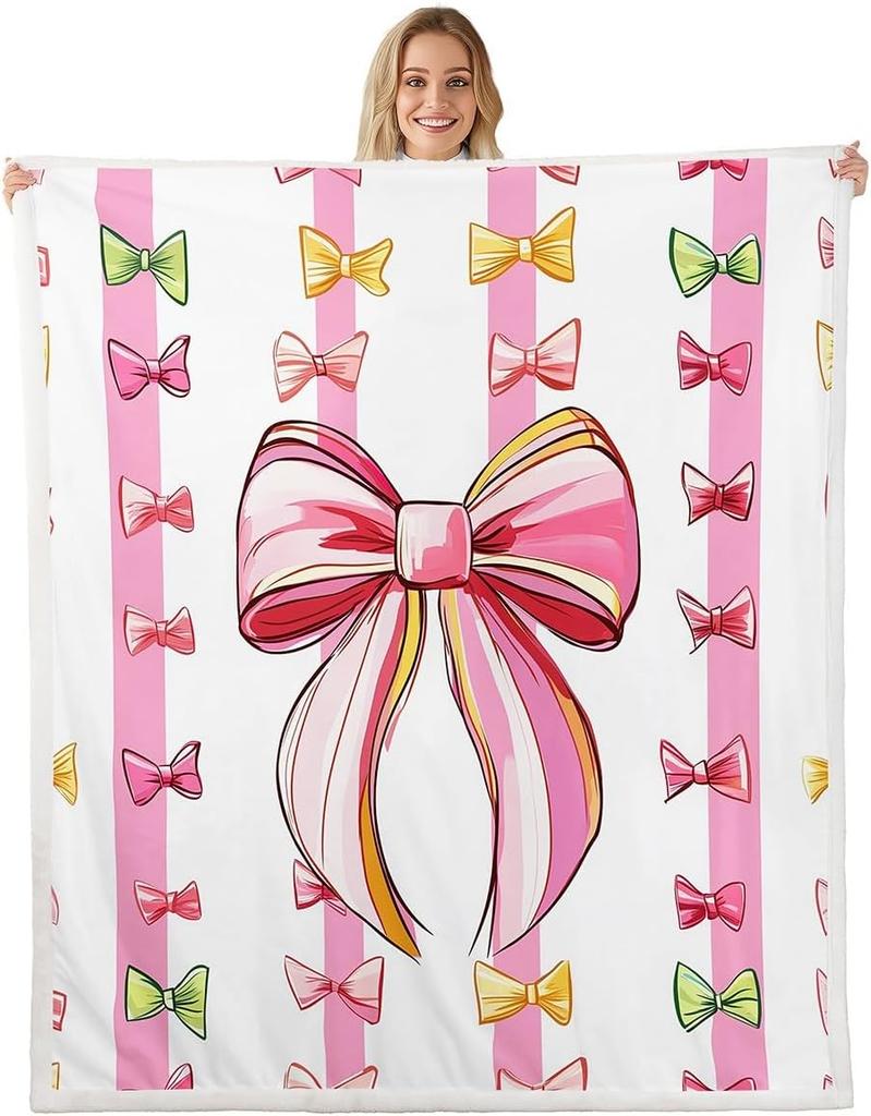 Плед с узором из синих бантов Мягкий флисовый плед Элегантный домашний декор Подарок для женщин Девочек Спальня Постельное белье Покрытие