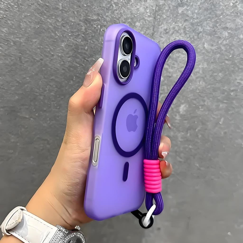 Контрастный чехол-шнурок конфетного цвета с поддержкой Magsafe для iPhone 17 16 15 14 Plus 11 12 13 Pro Max 16e Ремешок на запястье Матовый мягкий чехол