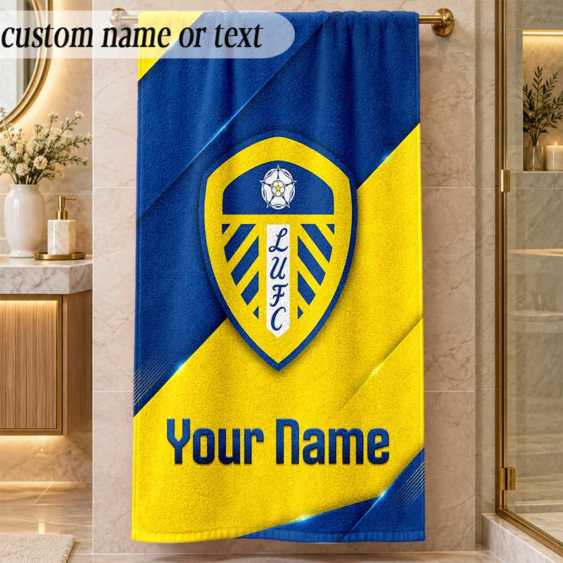 Пляжное полотенце Leeds United с индивидуальным именем и текстом, персонализированное, мягкое, для пляжа, бассейна, дома, декор, подарок