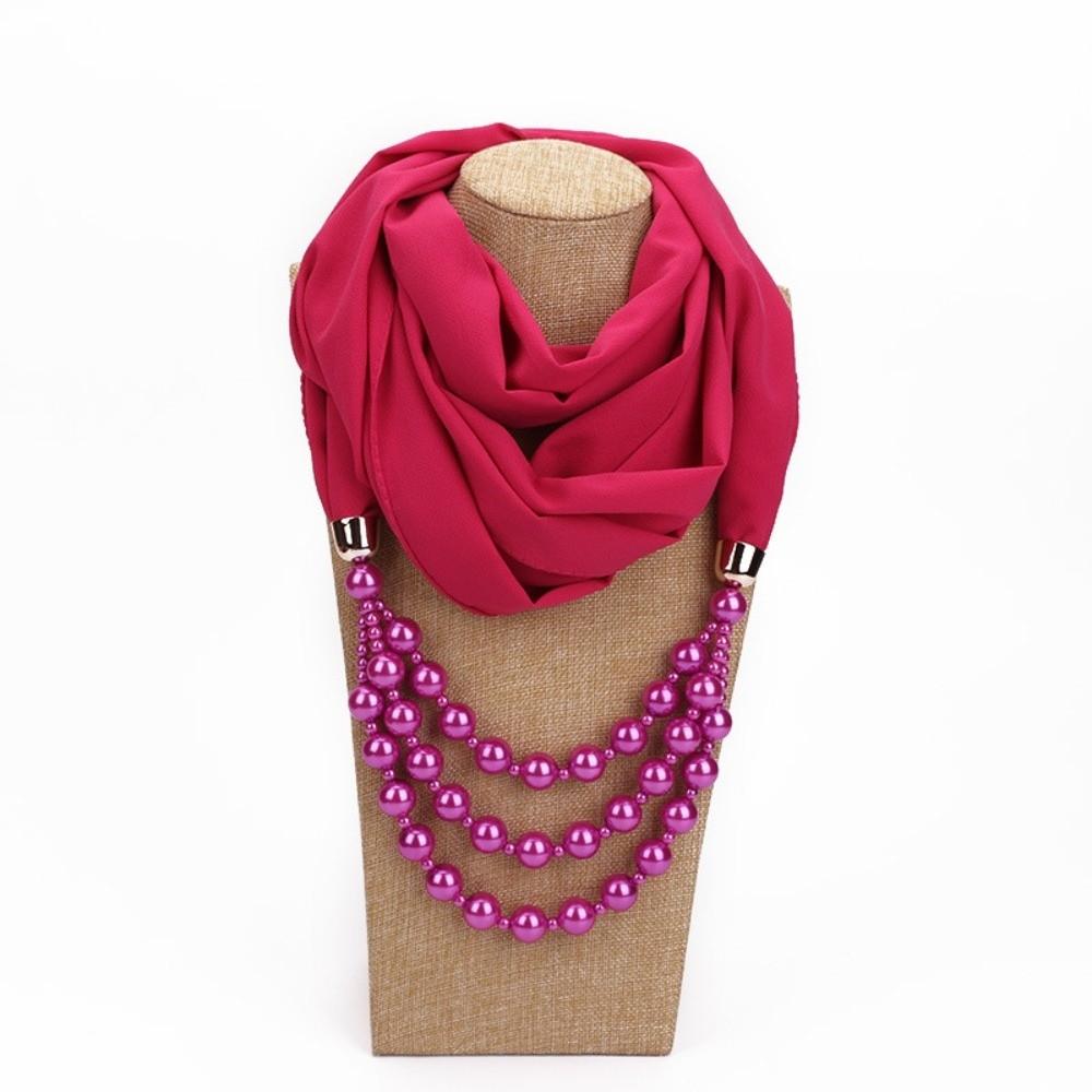 Layered Scarf Necklace Jewelry Two-in-one Chiffon Head Wrap Pearl Pendant Hijab Performance
