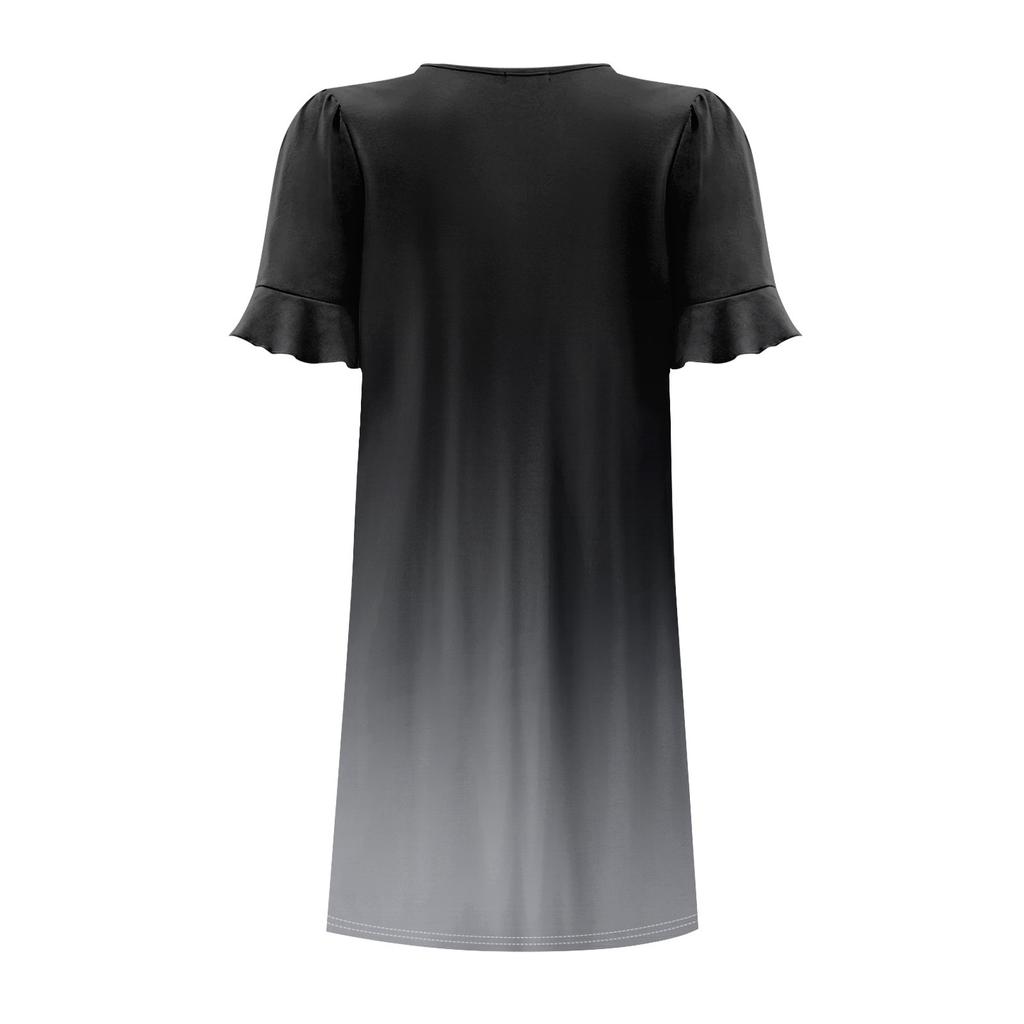 Летние платья для женщин с V-образным вырезом, оборками и коротким рукавом, повседневное свободное платье с принтом, пляжное платье с карманами