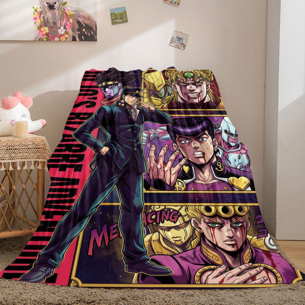 JOJO Bright 2D Print Flannel Blanket, Anime Theme for Bed Couch, Soft Travel Picnic Throw Blanket_LIAN