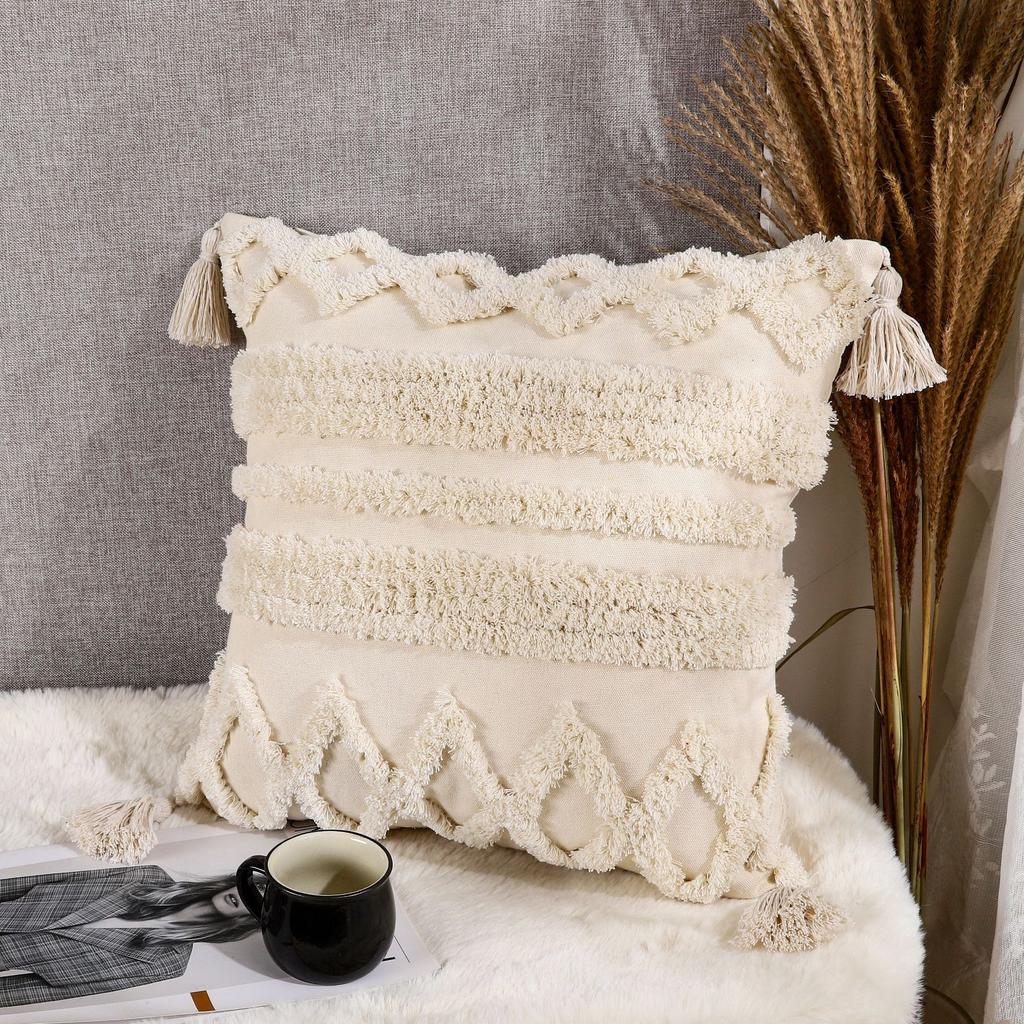 Nordic Ins Style Moroccan Tufted Pillow Bed and Breakfast Light Luxury Embroidered Cushion Removable and Washable Tassel Home Pillow Cover
