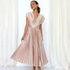 Женское платье без рукавов с V-образным вырезом, летнее, повседневное, свободного кроя, на молнии, плиссированное, элегантное