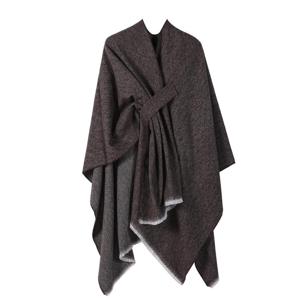 European and American Style Women's Fashion Shawl Knitted Solid Color Pashmina Split Tie Cape Autumn and Winter Warm Scarf
