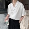 Summer Men's Ice Silk Turn-down Collar Shirt V-Neck Loose Double Button Solid Color