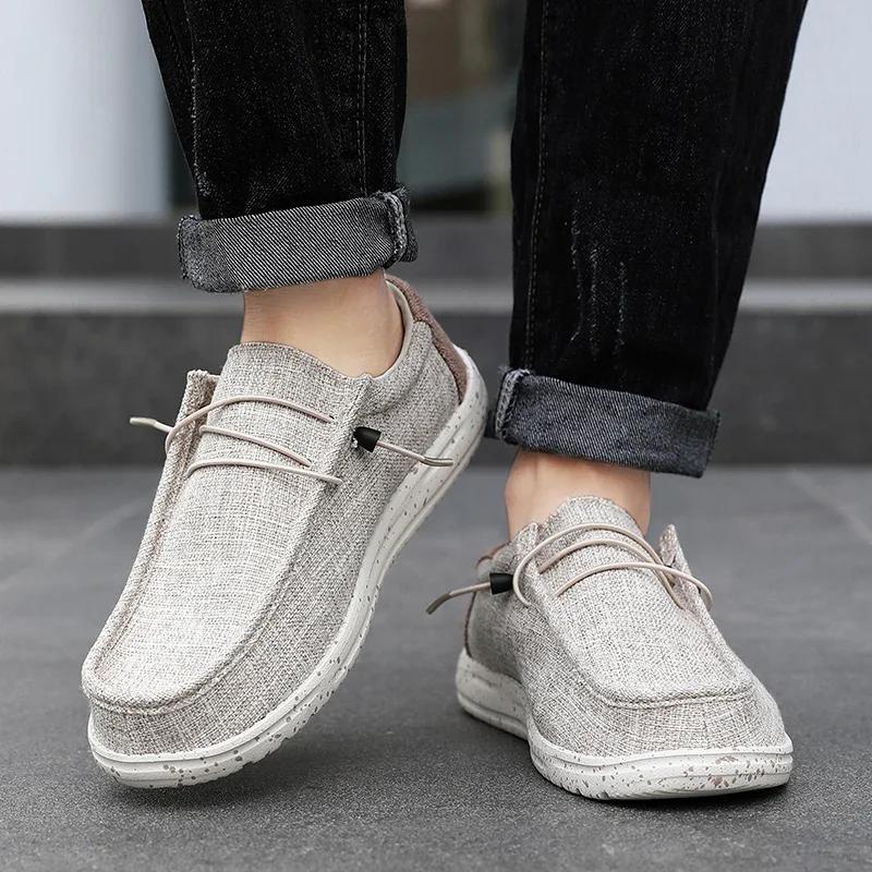 Мужская парусиновая обувь Мужские мокасины Легкие мягкие подошвы дышащие без застежек для ходьбы повседневные туфли для мужчин обувь большой размер 48