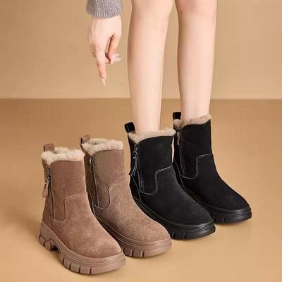 Женские зимние теплые нескользящие меховые ботинки-луноходы большого размера на мягкой подошве, утепленные подкладкой ботильоны до щиколотки, водонепроницаемые уличные спортивные хлопковые ботинки, ботинки Мартина