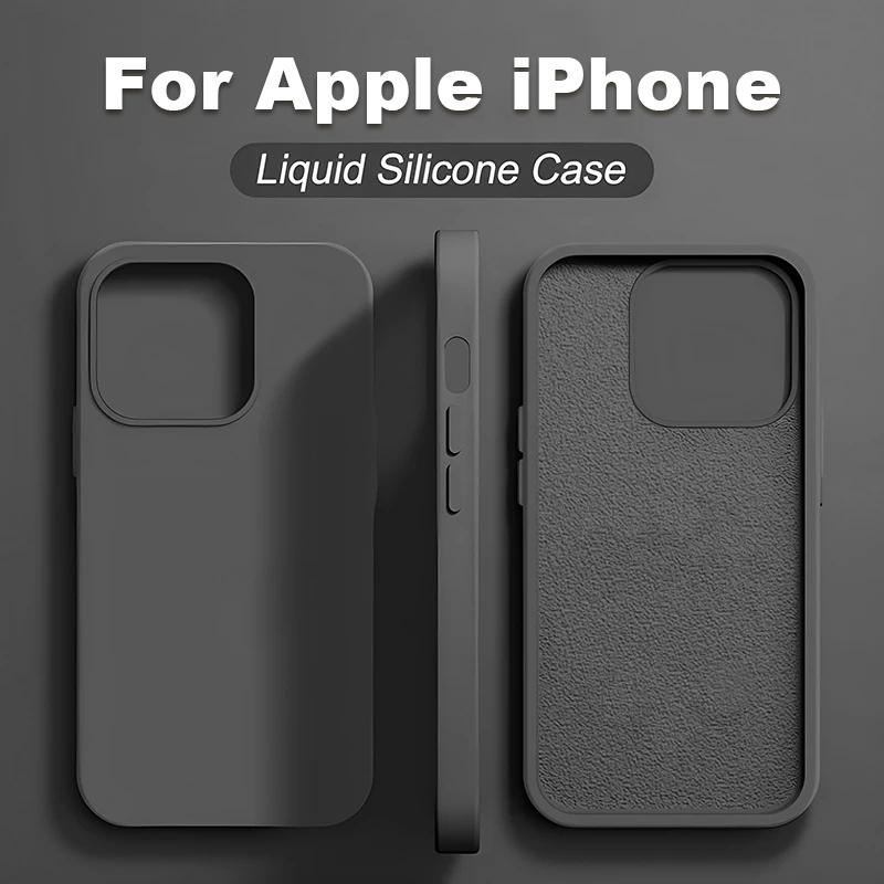 Жидкий силиконовый чехол для iPhone 11, 13, 12, 14, 15 Pro Max, чехлы для телефонов iPhone 14, 15 Plus, противоударная мягкая задняя крышка, аксессуары