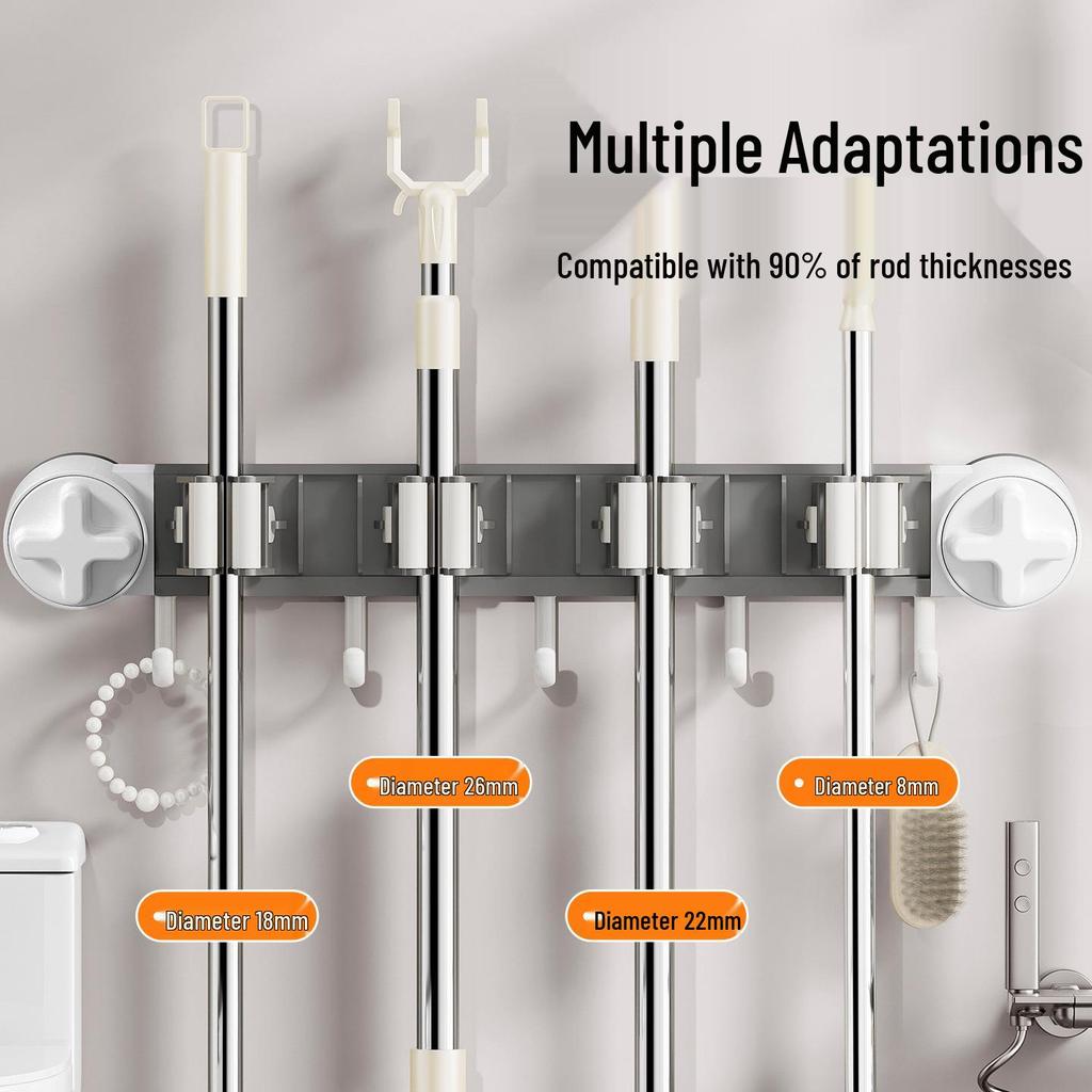 Настенный держатель для швабры и метлы на присосках - Без сверления, Роскошное хранение