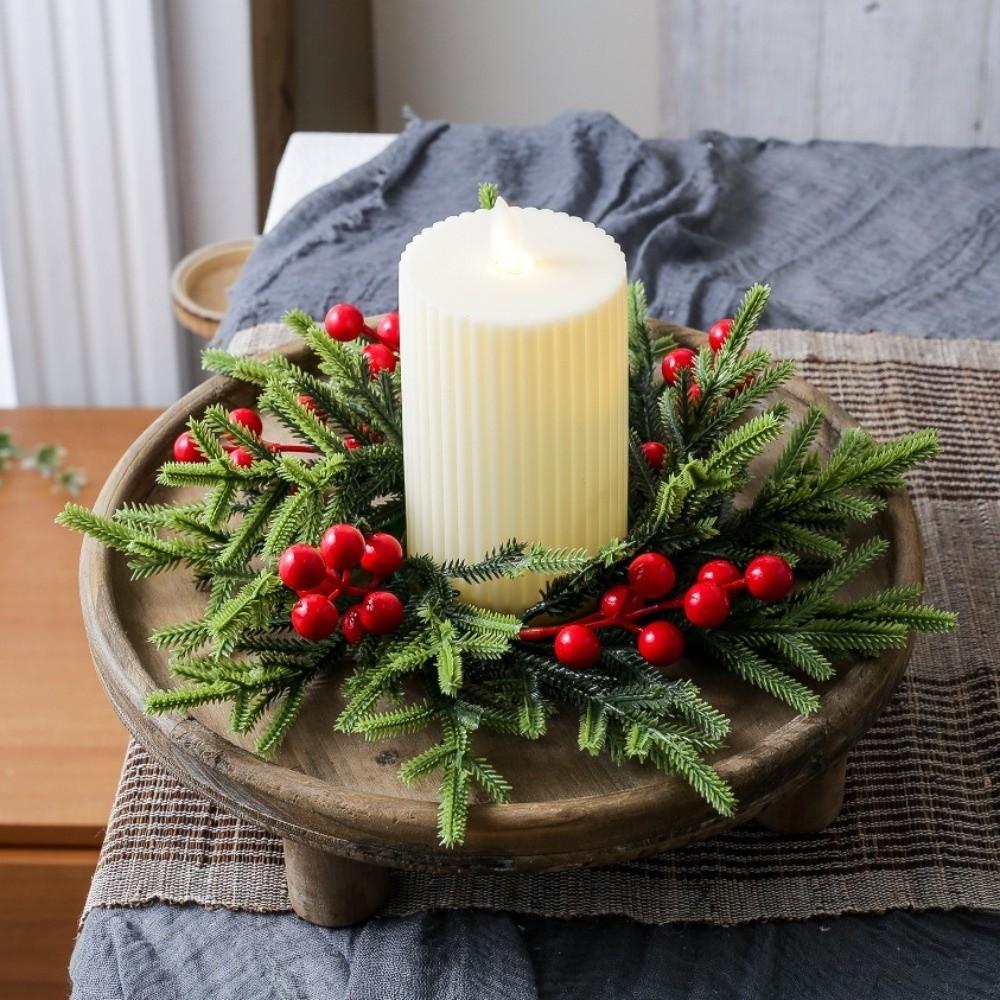 Plastic Christmas Wreath Artificial Flower Pine Candlestick Garland Dining Table