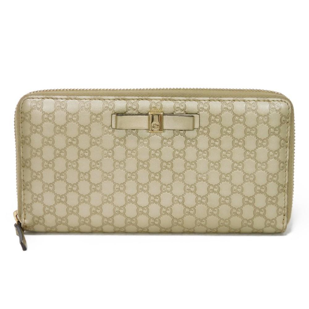 Used Guccissima Ribbon Zip-Around Wallet (9539) 388680 7940 Zip Around Micro GG Ribbon Champagne Gold Women's from