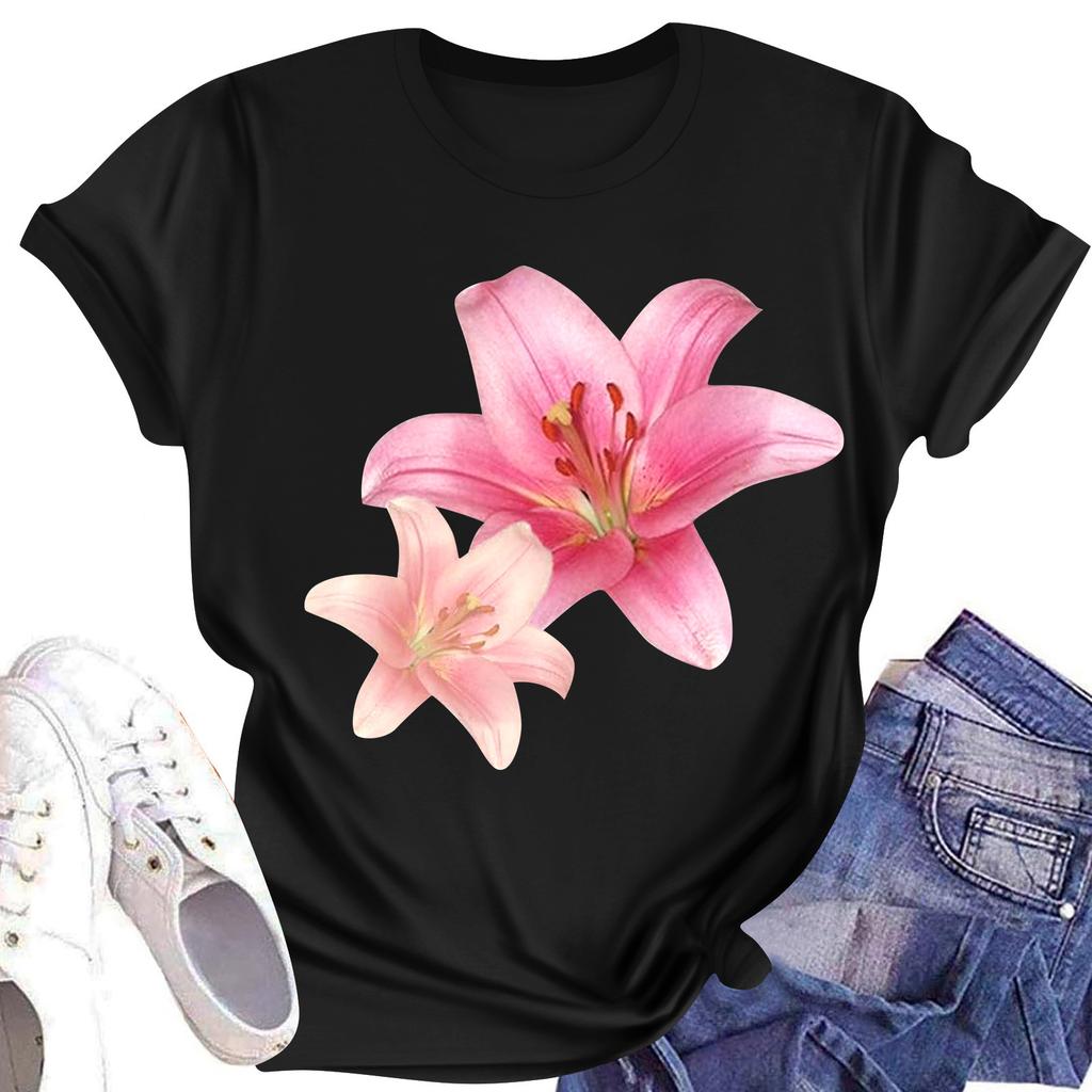 Women's Casual Printed T-Shirt Round Neck Pullover Short Sleeve Top