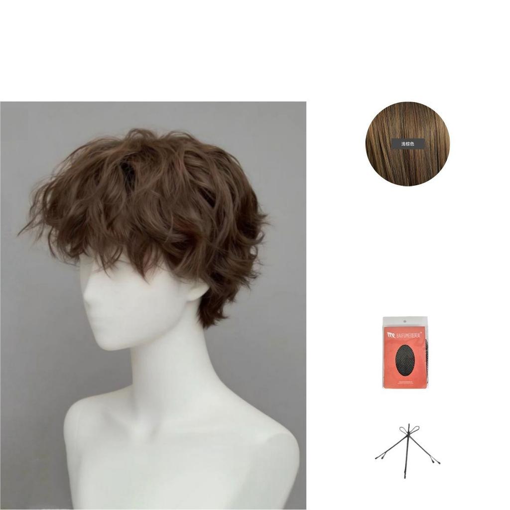 Curly Wool Wig: Youthful, Everyday Men's Short Curly Wig—Fashionable, Voluminous, Natural-Looking Full Wig