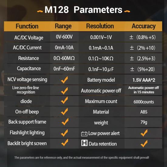 ANENG M128 Multi functional Portable Multimeter 6000 Count Backlit Screen Flashlight On/Off Beep General Electrician Multimeter
