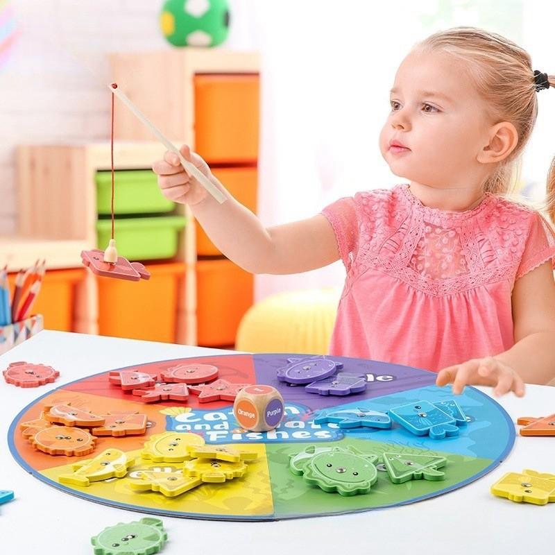 Wooden Fishing Magnetic Puzzle Toy With Color Matching For Kids Play Educational