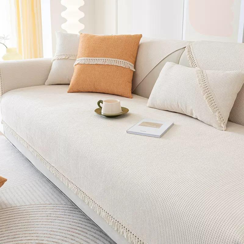 Диванная подушка в кремовом стиле, кремово-белая, новая всесезонная универсальная нескользящая боковая диванная подушка с бахромой, минималистичная